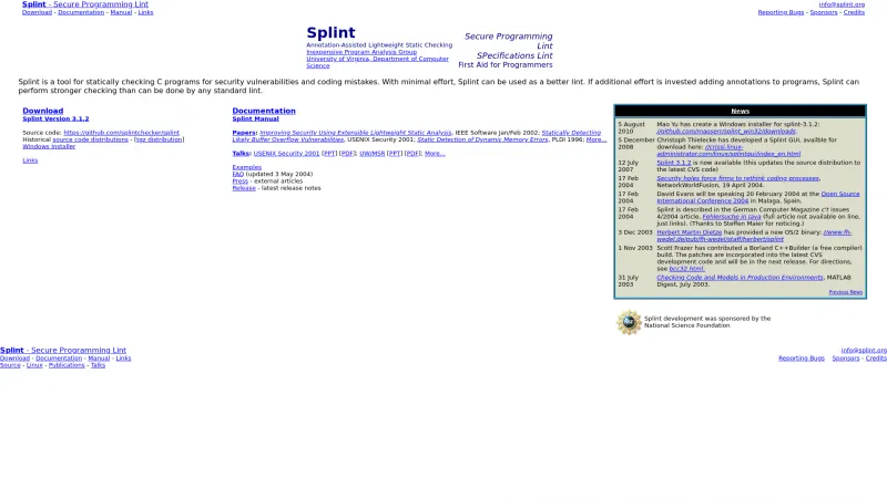 Homepage of Splint