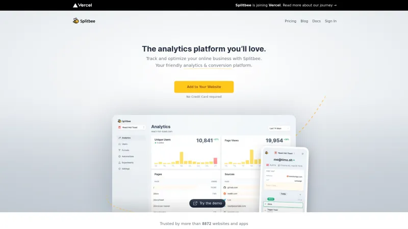 Homepage of Splitbee