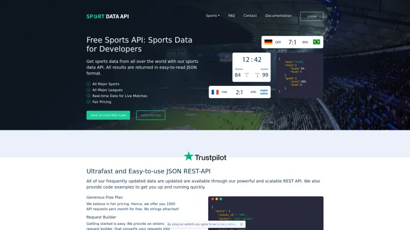 Homepage of Sports Data API