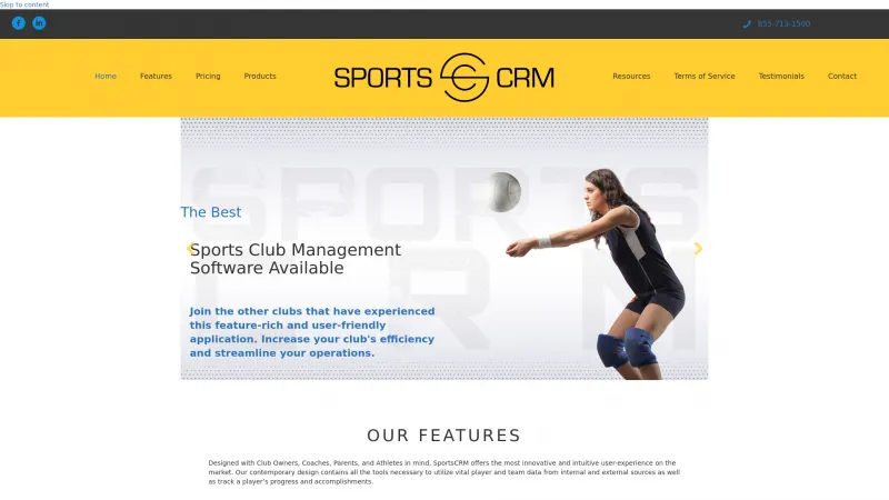 Homepage of Sports CRM