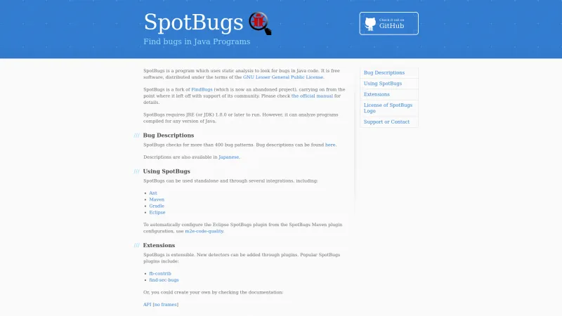 Homepage of SpotBugs