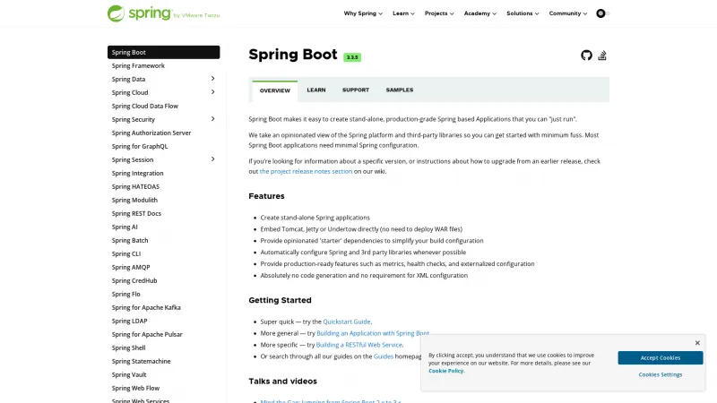 Homepage of Spring Boot