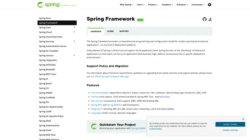 Homepage of Spring Framework