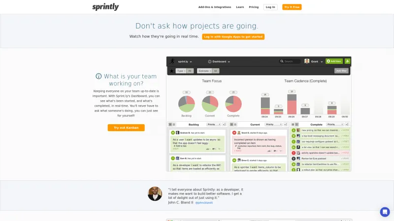 Homepage of Sprintly