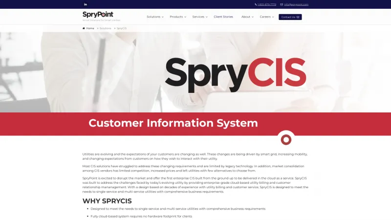 Homepage of SpryCIS