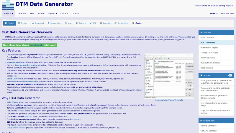 Homepage of DTM Data Generator