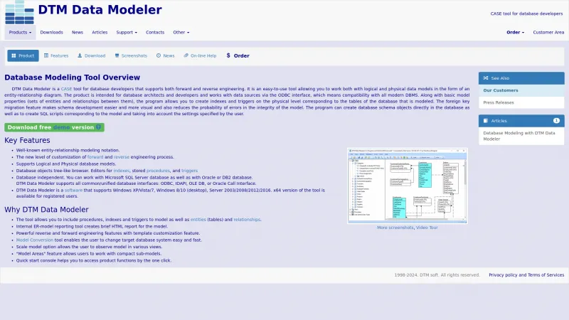 Homepage of DTM Data Modeler