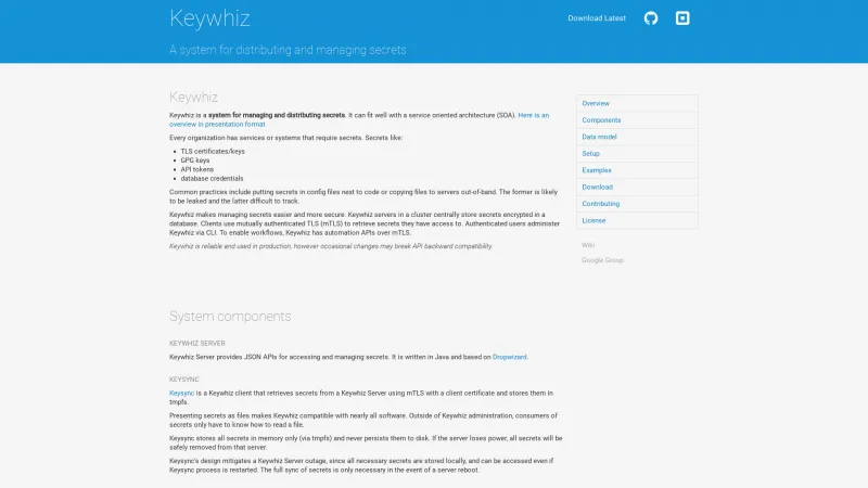 Homepage of Keywhiz