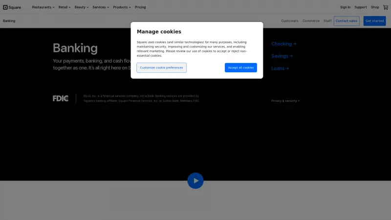 Homepage of Square Banking