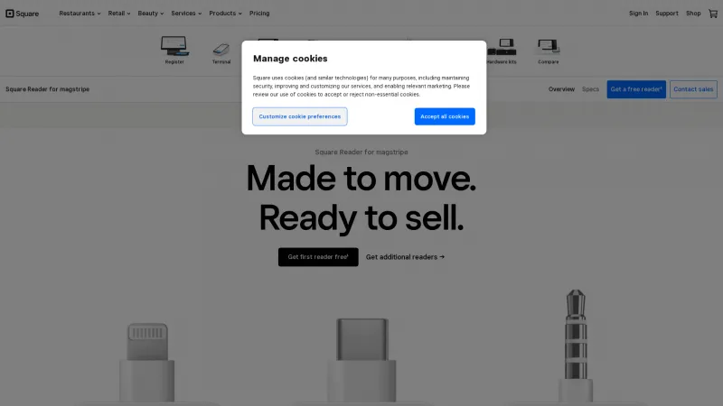 Homepage of Square Card Reader