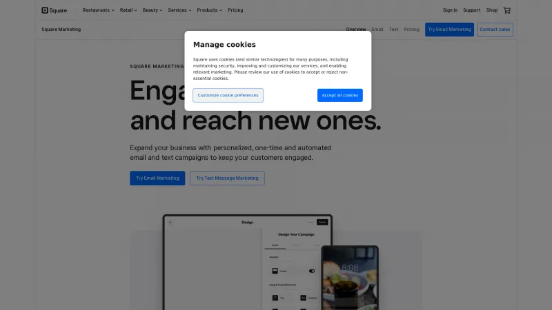 Homepage of Square Marketing