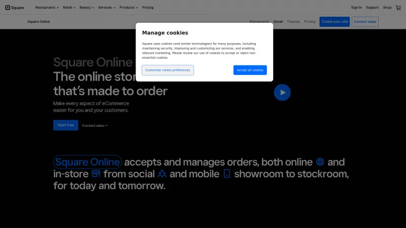 Homepage of Square Online