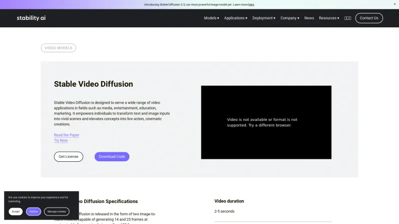 Homepage of Stable Video Diffusion