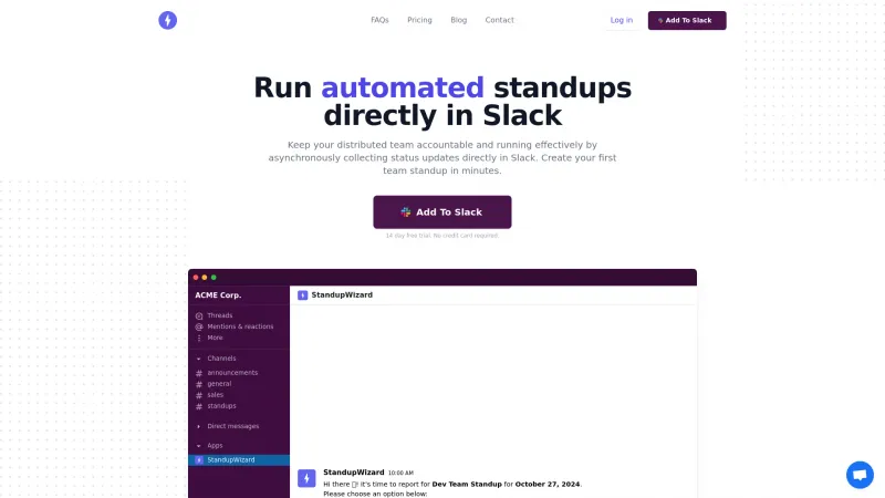 Homepage of StandupWizard