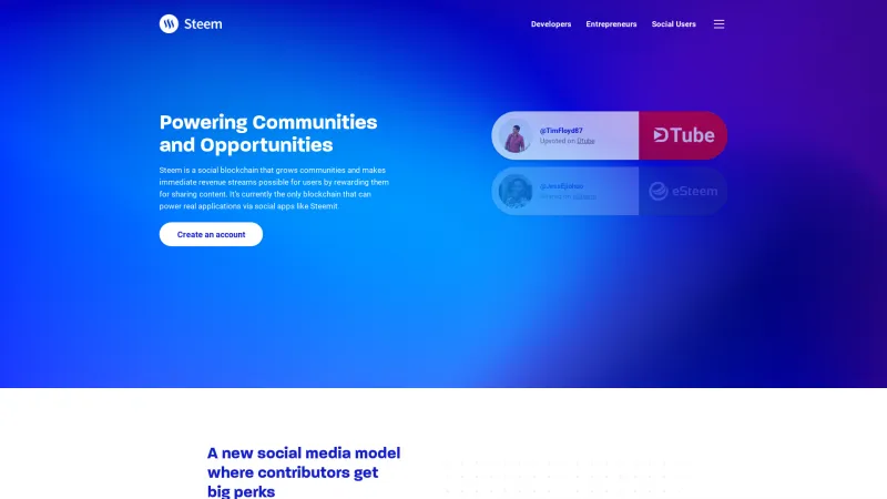 Homepage of Steem