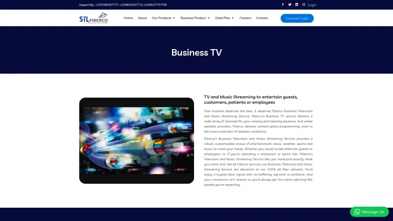 Homepage of Fiberco Business TV