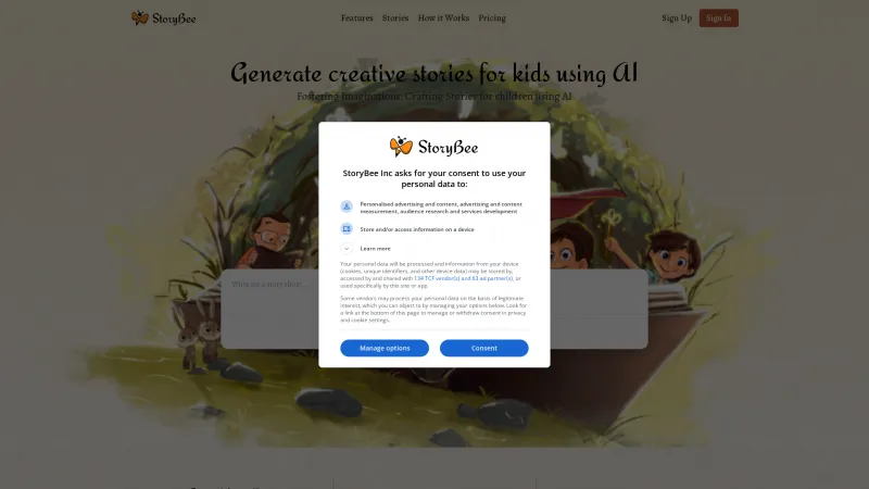 Homepage of StoryBee