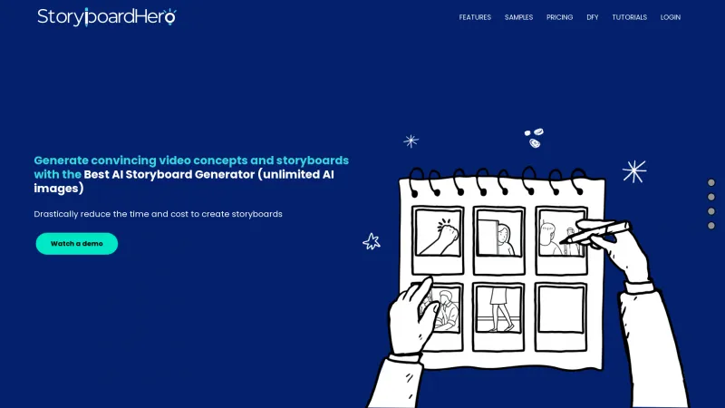 Homepage of Storyboard Hero