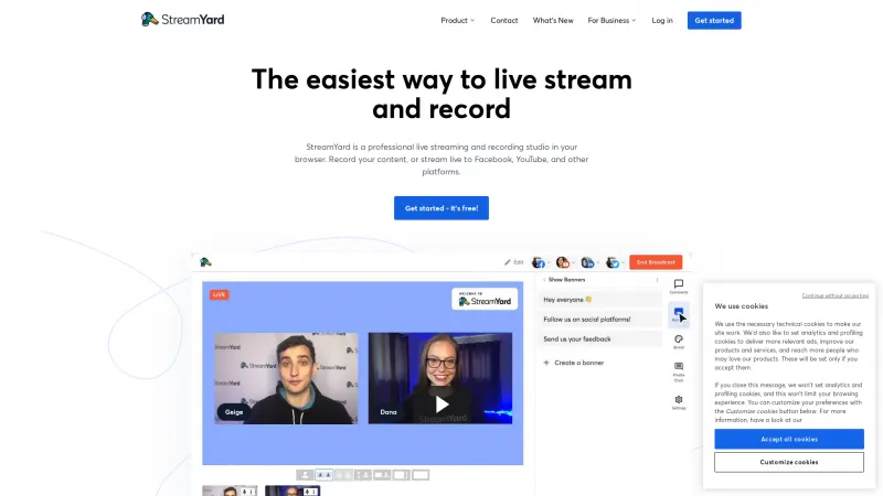 Homepage of StreamYard