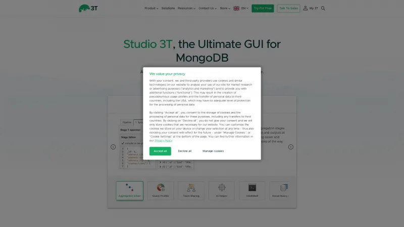 Homepage of Studio 3T