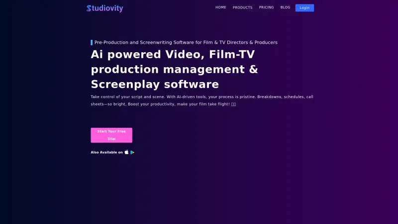 Homepage of Studiovity Pre-Production Software