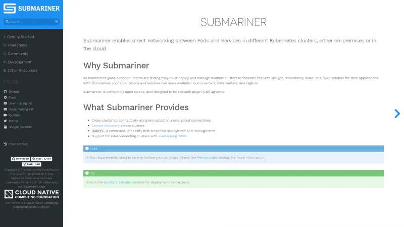 Homepage of Submariner