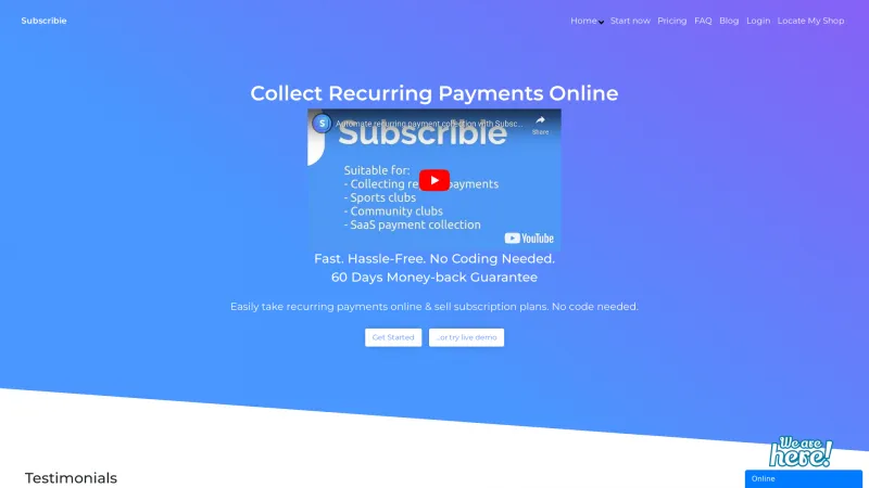 Homepage of Subscribie