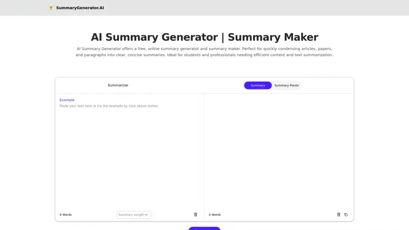 Homepage of SummaryGenerator.AI