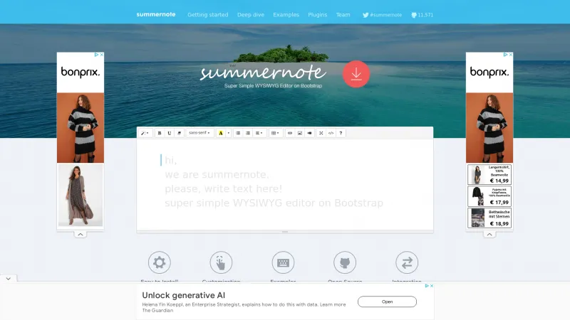 Homepage of Summernote