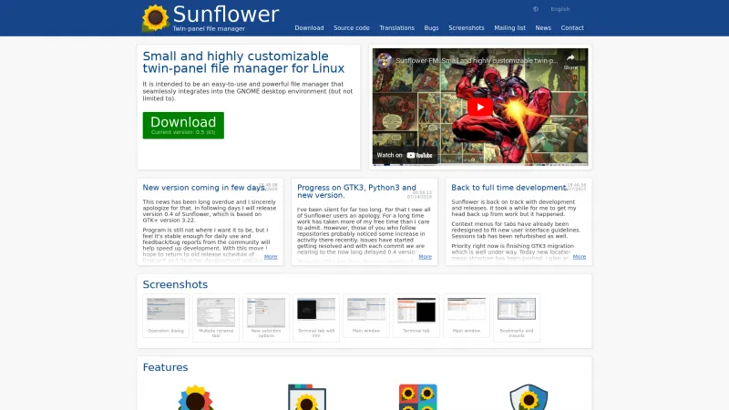 Homepage of Sunflower