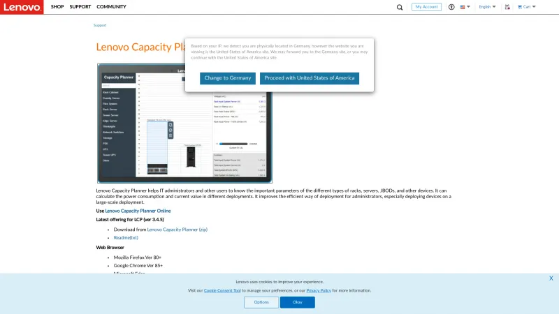 Homepage of Lenovo Capacity Planner