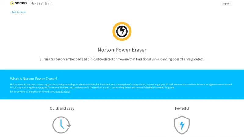 Homepage of Norton Power Eraser