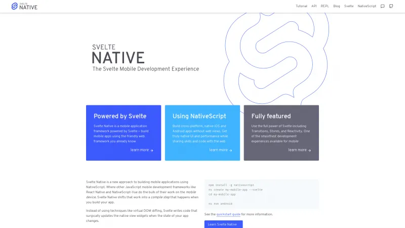 Homepage of Svelte Native