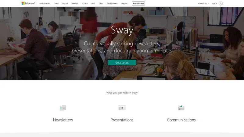 Homepage of Microsoft Sway