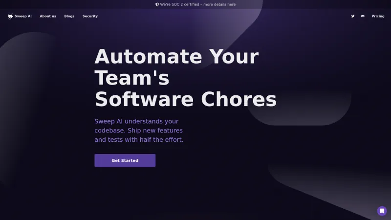 Homepage of Sweep AI