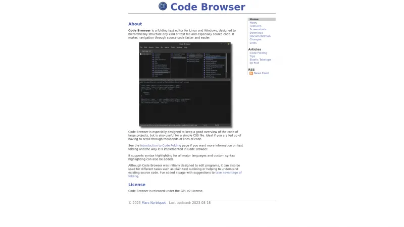 Homepage of Code Browser