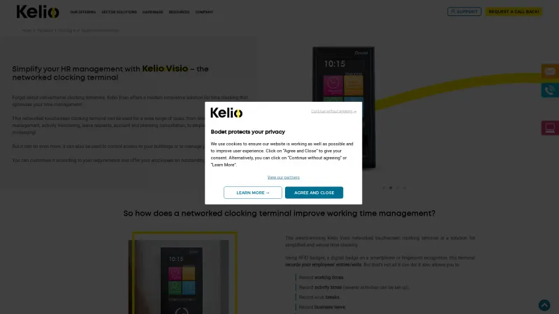 Homepage of Kelio Time Management System