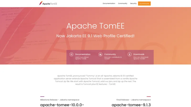 Homepage of Apache TomEE