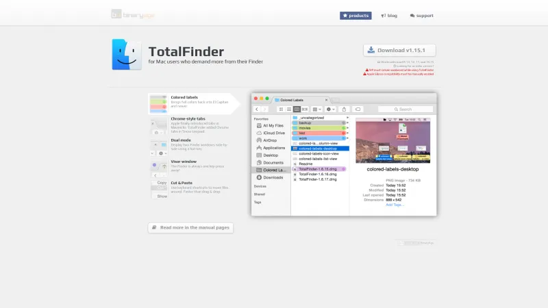 Homepage of TotalFinder