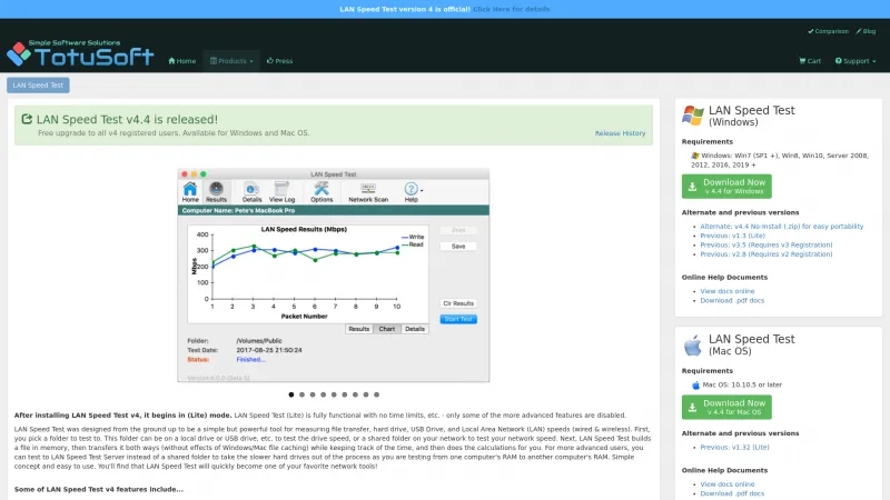 Homepage of LAN Speed Test