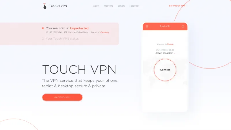 Homepage of Touch VPN