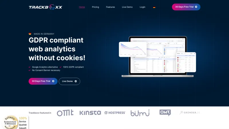 Homepage of Trackboxx