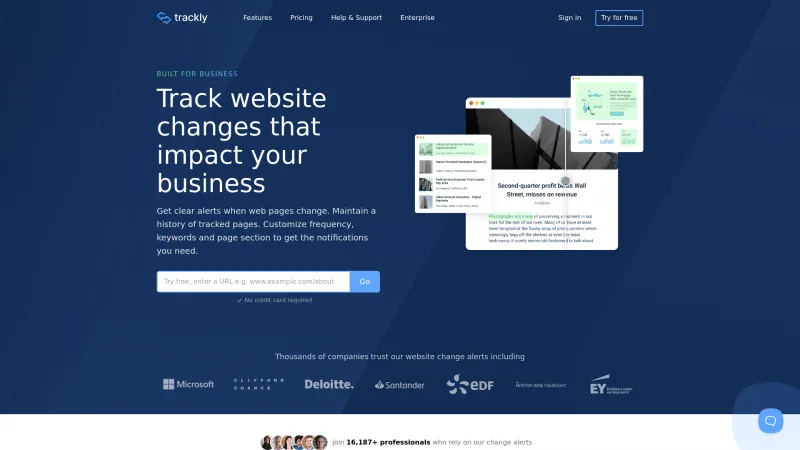 Homepage of Trackly