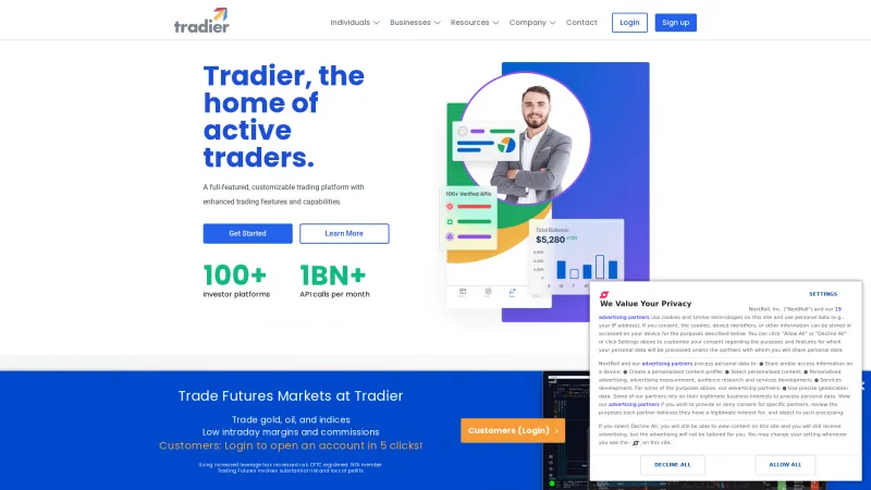 Homepage of Tradier