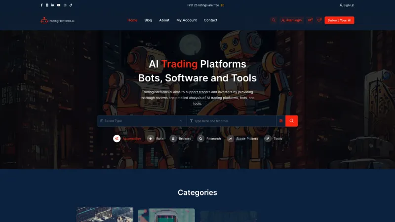 Homepage of TradingPlatforms.ai