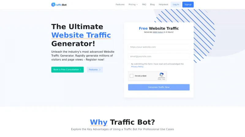 Homepage of Traffic Bot