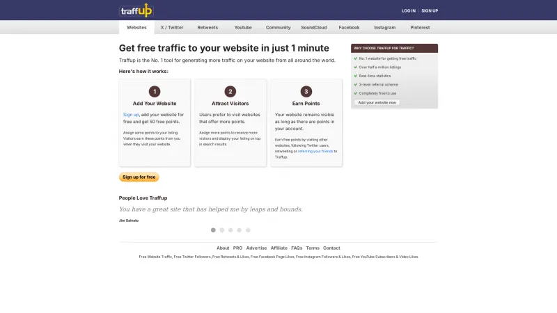 Homepage of Traffup