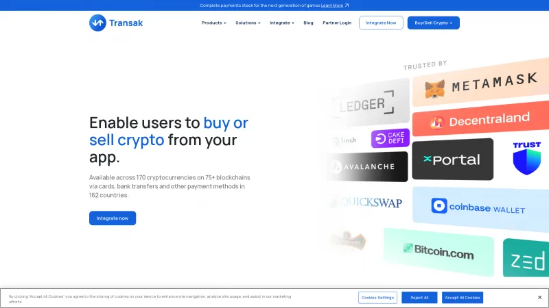 Homepage of Transak