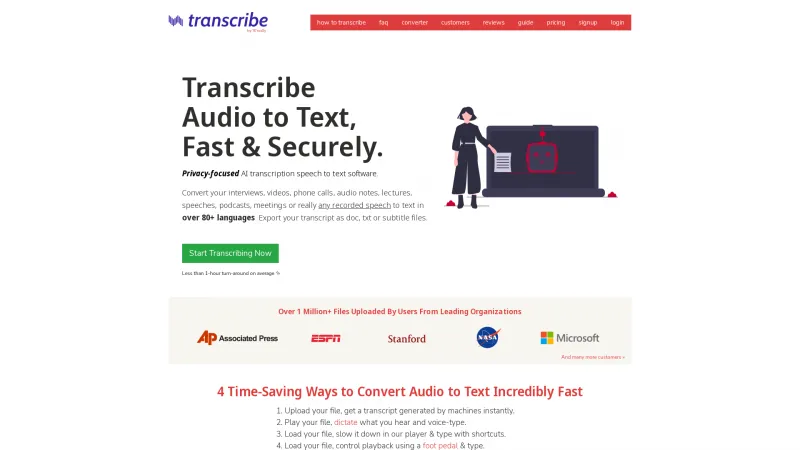 Homepage of Transcribe