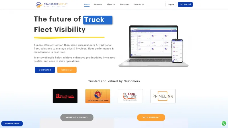 Homepage of TransportSimple